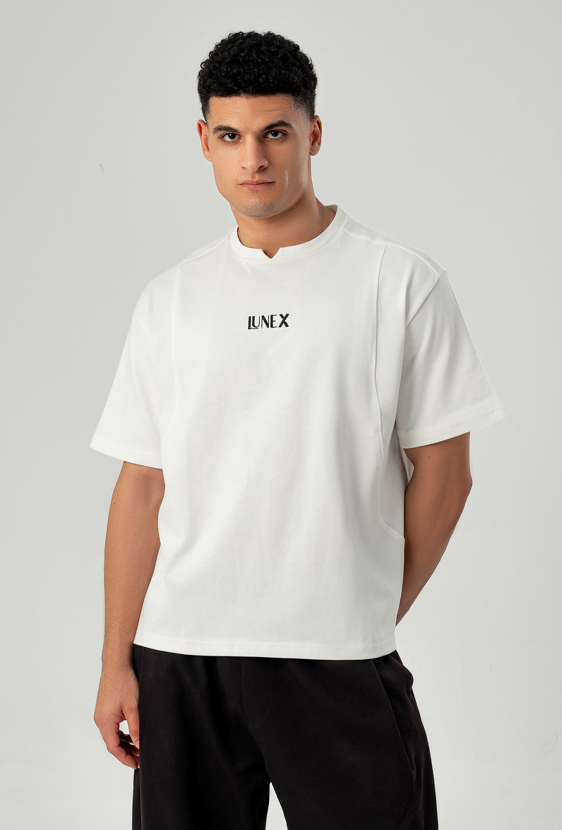 LUNEX off-white heavyweight tee — V-notch collar and embroidered "LUNEX", front