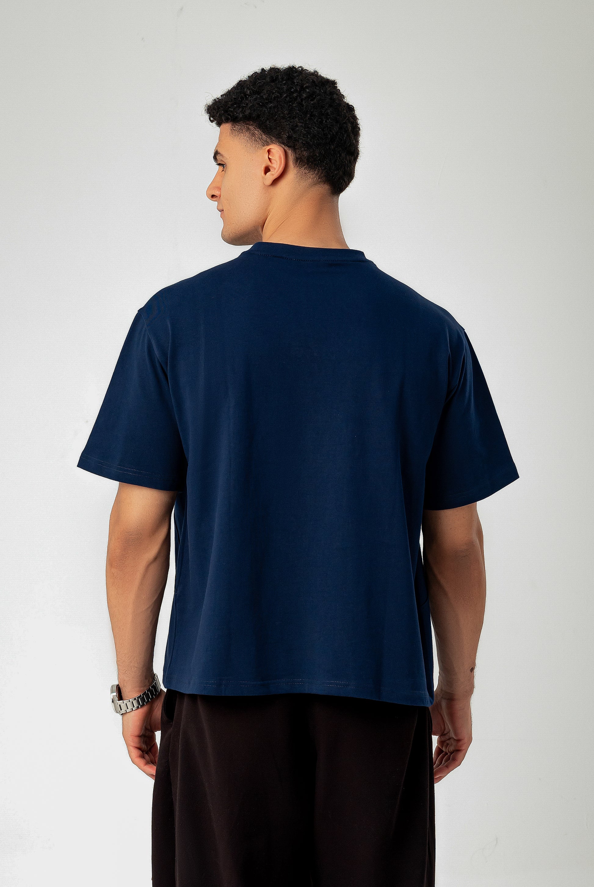 Back view of LUNEX navy oversized heavyweight tee