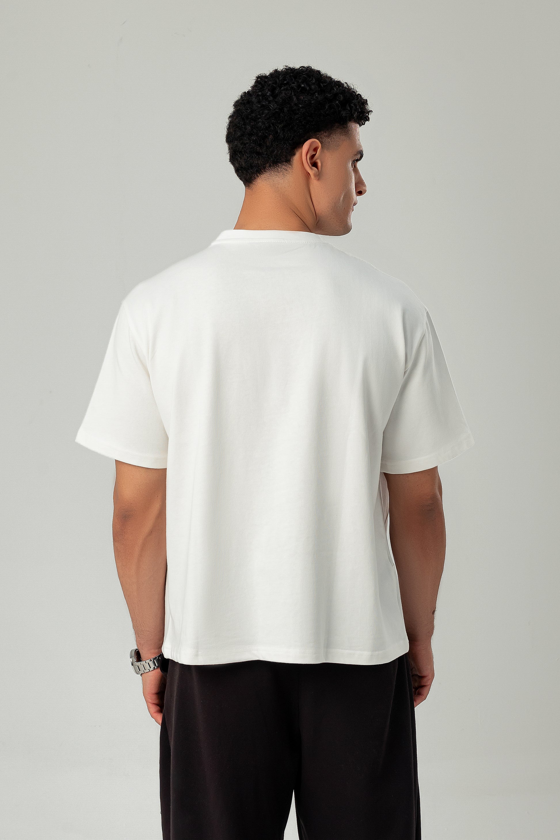 Back view of LUNEX off-white oversized heavyweight tee