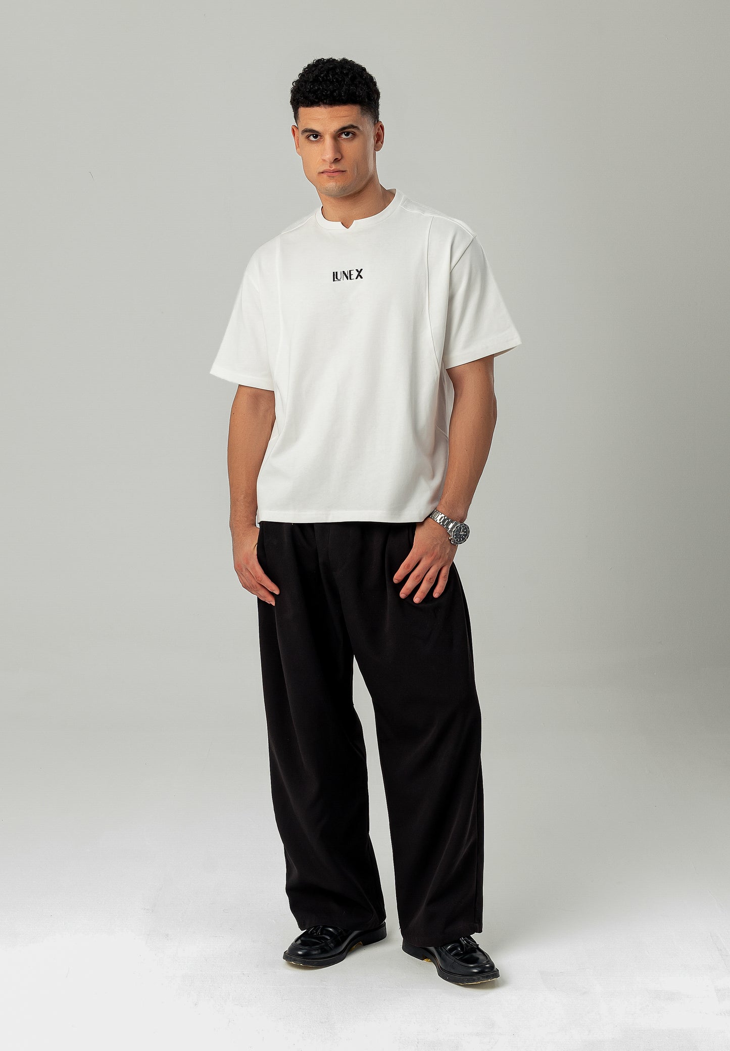 LUNEX Heavyweight Tee in off-white — 100% cotton, oversized, full front view